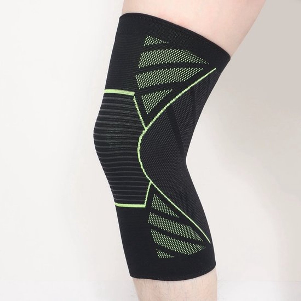 Groene sportkniebeschermers, nylon siliconen, antislip, airconditioning, warm, geschikt voor fietsen, aerobics, fitness, knieschijfondersteuning, elastische kniebeschermers, beenwarmers.