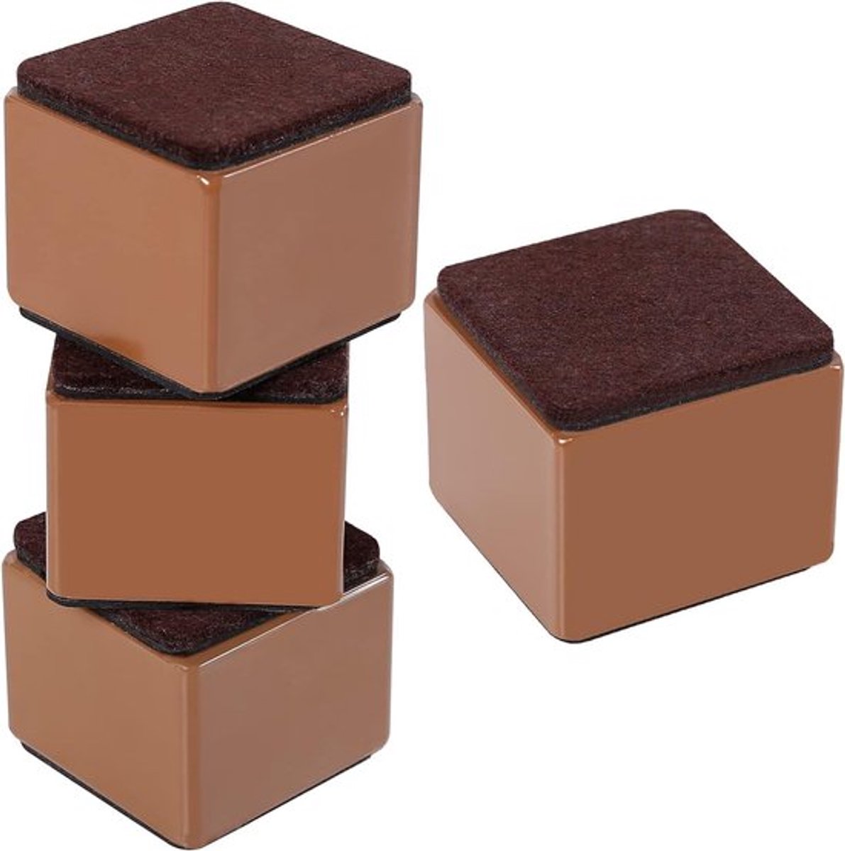 Meubelverhoging 5,1 cm hoog - Bedverhogers - Zelfklevend - Bruin vierkant - Ondersteunt 9071 kg - Verhoogt zitergonomie - Bedverhoger