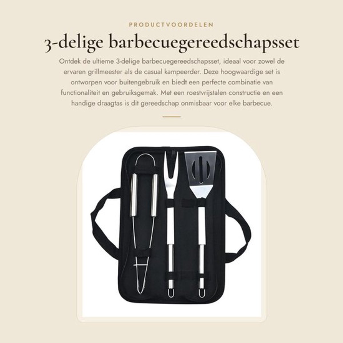 Barbecuegereedschap 3-delige Set - Roestvrij Staal - Draagtas - Veilig Gebruik - Gemakkelijk Schoon te Maken - Antislip Handvat - Barbecueset