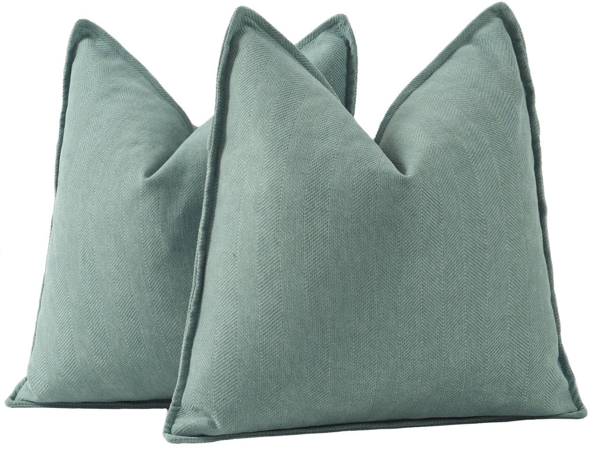 SnelShoppen - Set van 2 Geweven Chenille Franje Kussenslopen 45x45 cm - Superzachte Decoratieve Kussenhoezen voor Sofa en Slaapkamer in Grijzig Blauw