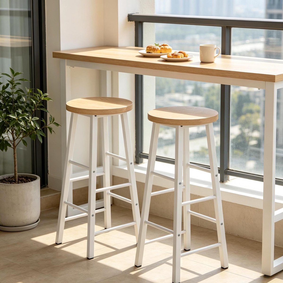 STILVORA Barkruk 71 Cm - Set Van 2 Met Voetsteun - Industrieel Voor Keuken, Bar En Ontbijthoek - MDF En Metaal - Licht Eiken