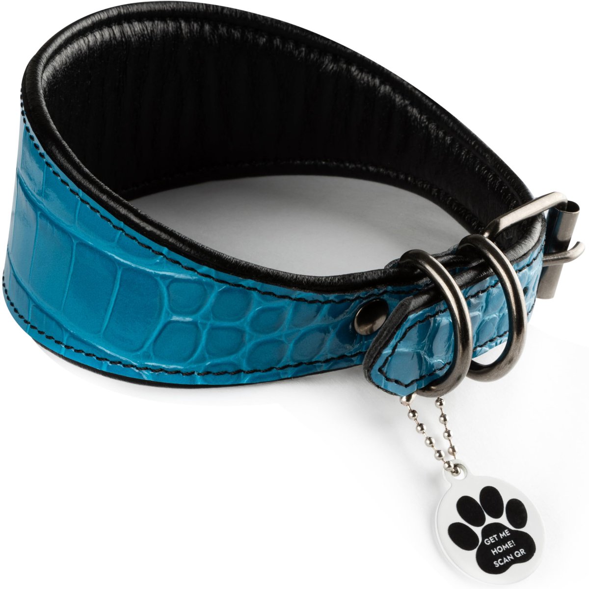 SnelShoppen - Luxe echt leer windhond halsband breed met QR-code hanger voor honden, zachte lederen halsband voor Italiaanse windhonden, Saluki, Lurch