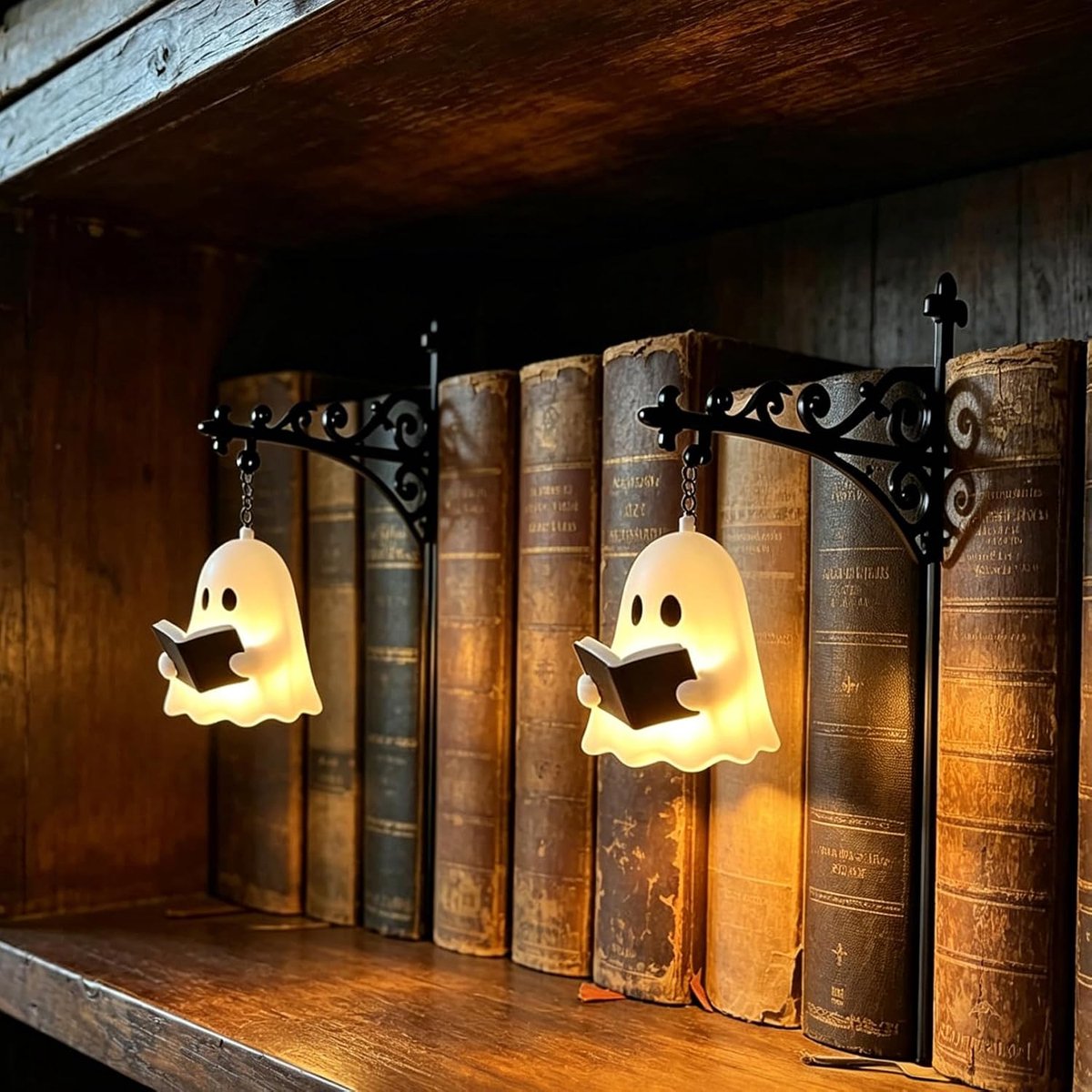 2 stuks - Boekensteun metaal - Boekensteun met Lamp - Bibliotheeklantaarn - Miniatuur Boek