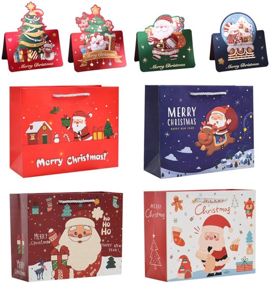 Kerstzakjes 4 stuks - Papieren Zakjes met Handgrepen - Cadeauzakjes - Kerstcadeauzakjes - Milieuvriendelijk - 24,5 x 19,5 x 9,5 cm