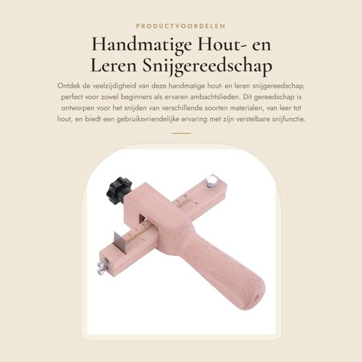 Snijgereedschap Verstelbaar - Houtstrook/Riem Snijder - Roestvrij Staal - Beukenhout - Duurzaam - Voor Leren Doe-Het-Zelf - Riemsnijder