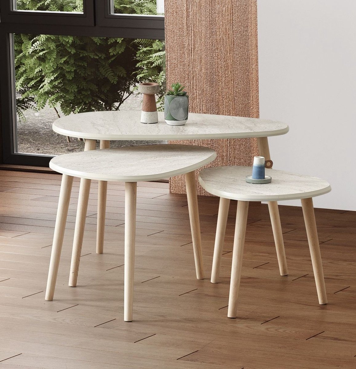 Asir - Salontafelset - Travertijn - 55 x 84 x 10