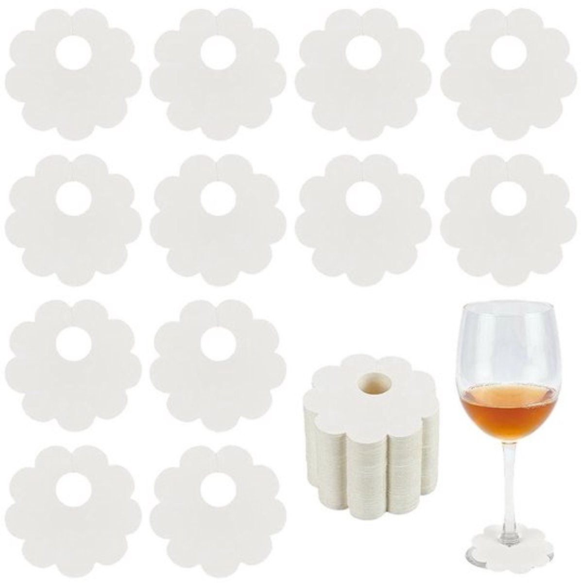 Wijnglasmarkers 150 Stuks - Bloemenvorm - Papier - Identificatiebord - Bruiloft - Babyshower - Creatieve Accessoires - Drankhangers