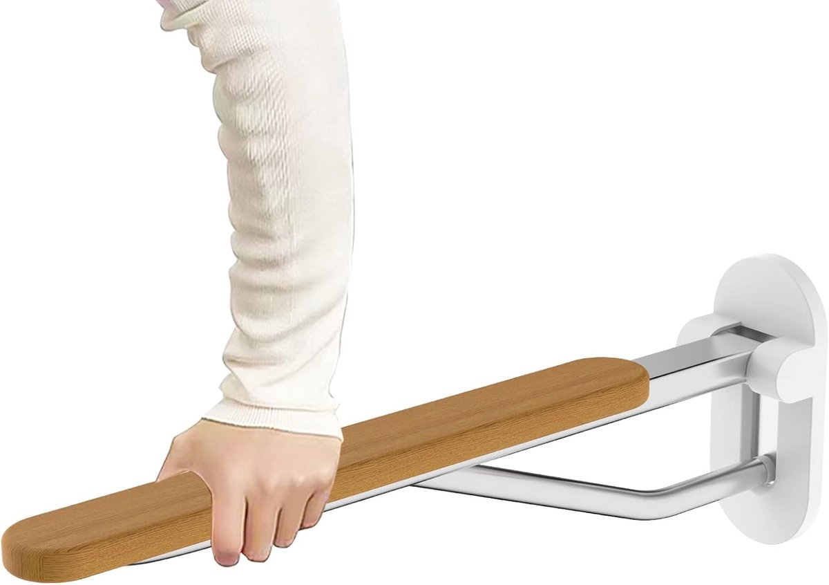 SnelShoppen - Vouwbare Toiletsteun, Opvouwbare Veiligheidsleuningen voor Badkamer, Wandbevestigde Handgrepen voor Senioren, Houten Design in Licht Eik