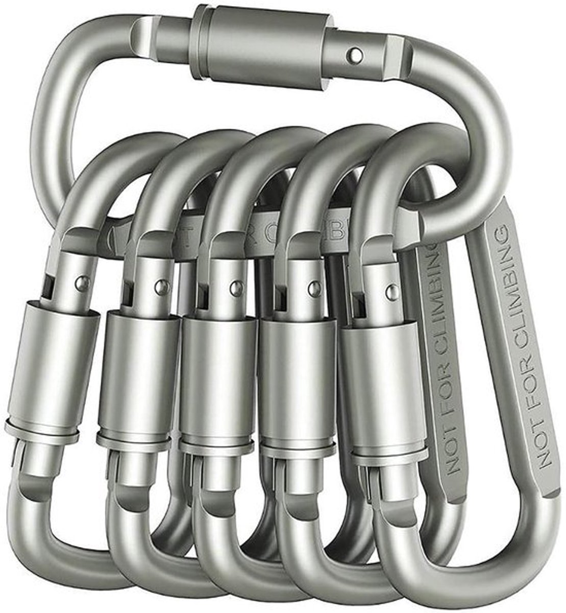 Set van 6 normale karabijnhaken - 8 cm D-vormige aluminium karabijnhaken voor buitenactiviteit