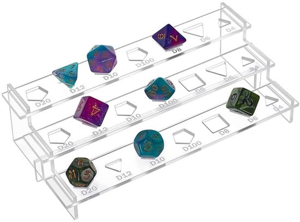 Dobbelsteen Display 3-laags - Acryl - Voor 21 dobbelstenen - Organizer - Vitrine - 18,8 x 9,15 x 5,25 cm - Dobbelsteenhouder