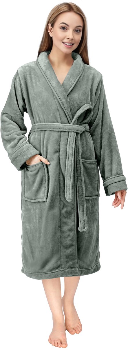 SnelShoppen - Luxe Jurkenjurk voor Vrouwen | Super Soft Fleece Badjas met Gezellige Sjaalkraag | Loungewear en Nachtkleding in Staal Grijs (Medium)