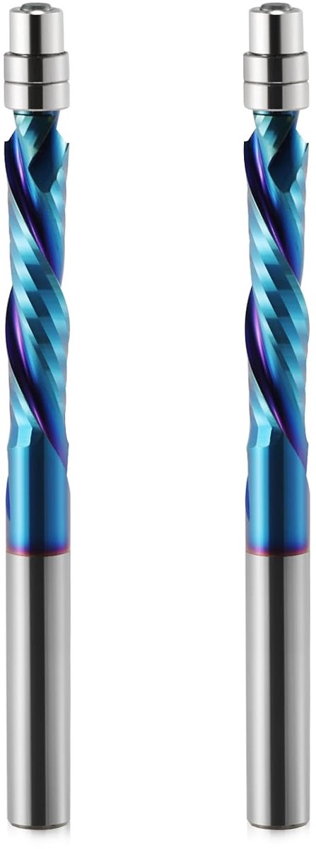 SnelShoppen - 2pcs Spiral Coil Cutters - 6mm Schacht, 28mm Snijlengte, Nano Blauwe Coating, Extra Lange Solid Carbide Router Bits voor Houtbewerking