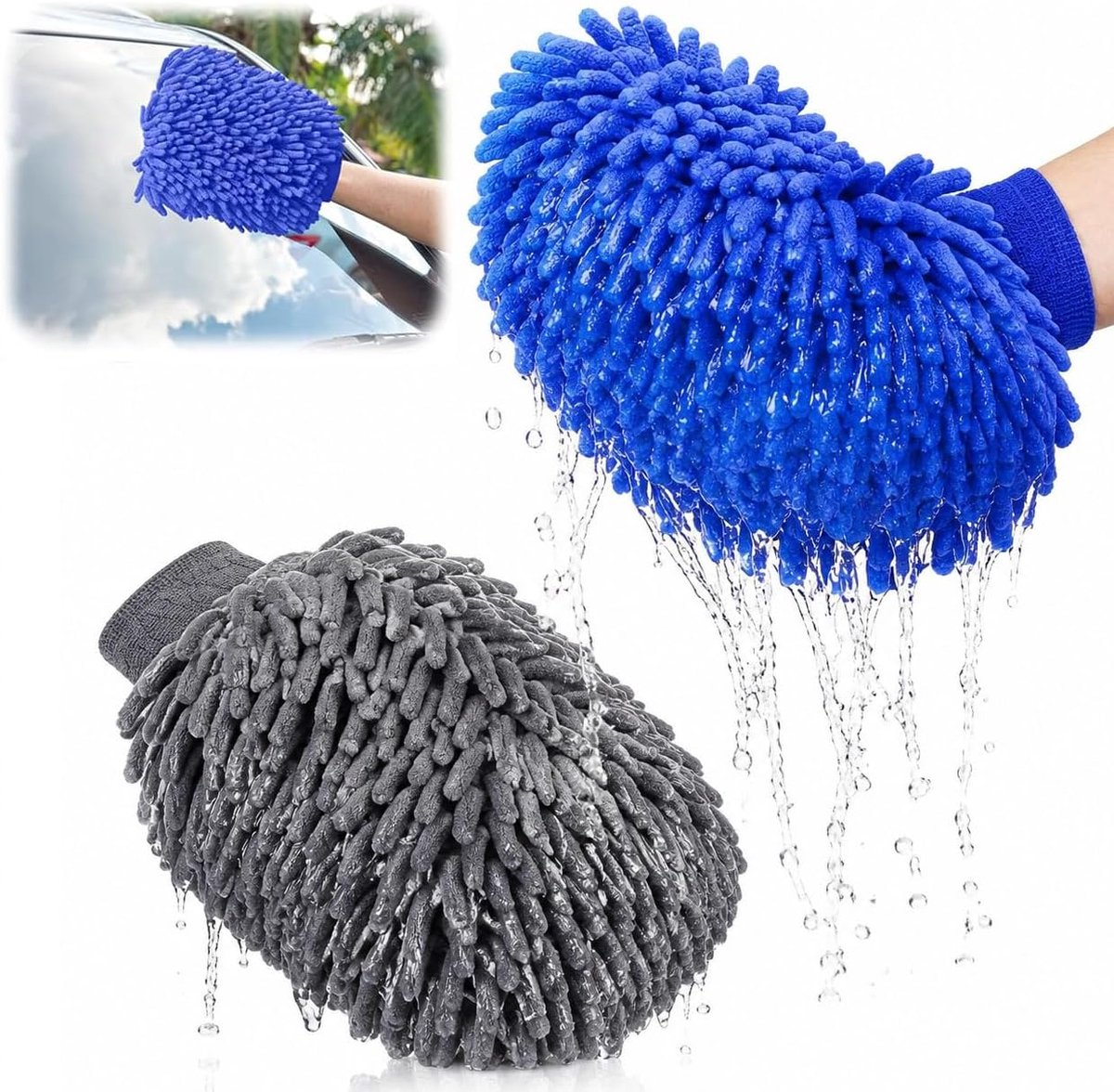 SnelShoppen - Set van 2 Microvezel Wasdoeken voor Auto, Extra Absorberend Auto Schoonmaakset, Perfect voor Auto Onderhoud en Raam Reinigung, Grijs + B