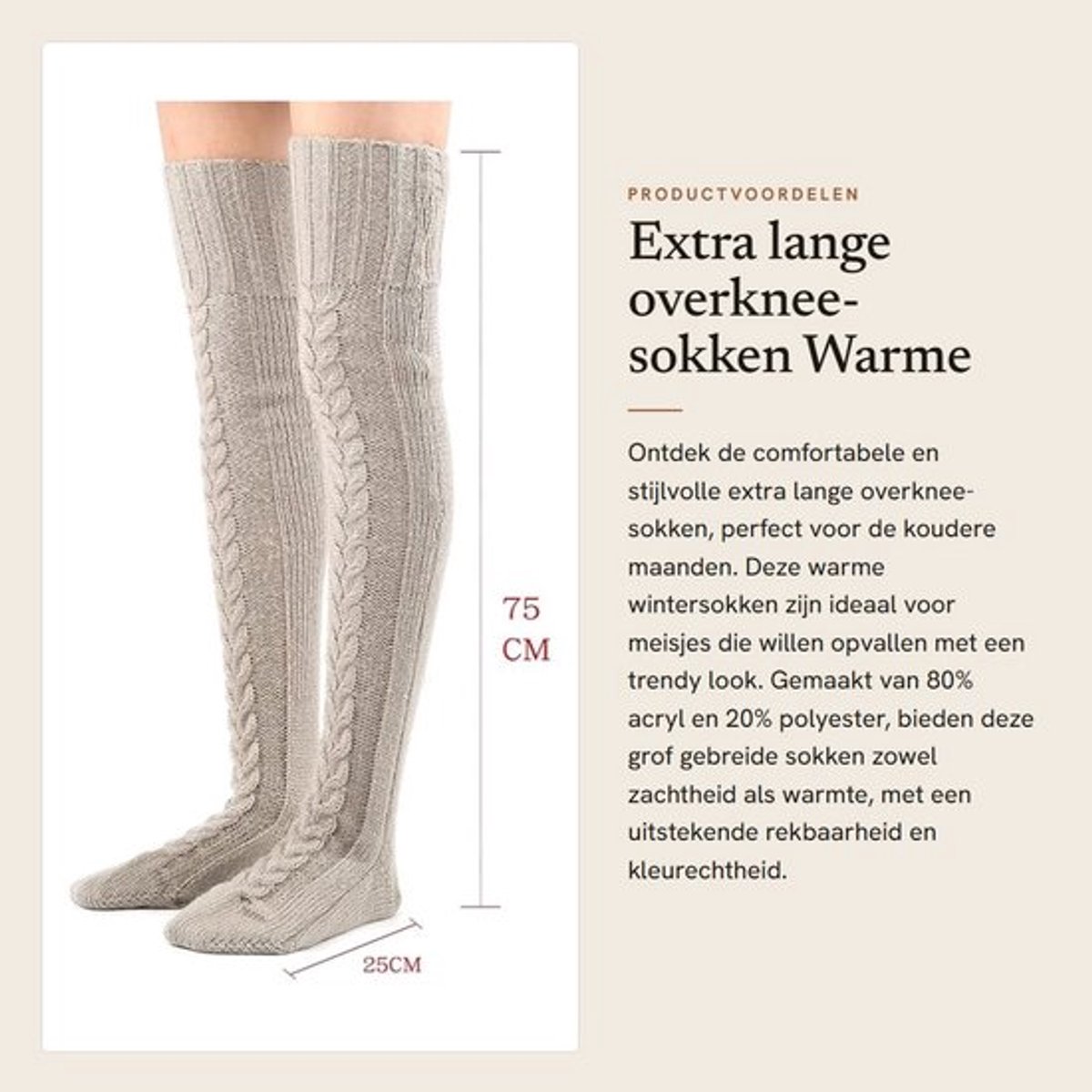 Overknee-sokken - Extra lange gebreide sokken - Warme winterkousen - Rekbare kousen - Ideaal voor cosplay - Voetlengte 25 cm - Slanghoogte 75 cm - Kniekousen