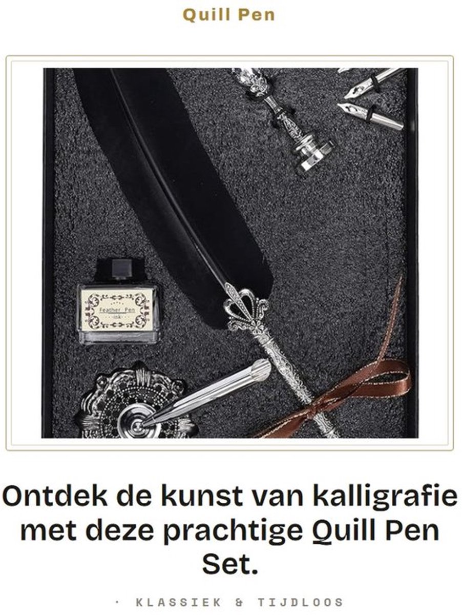 Veerpen Set - Antieke Kalligrafie Pen - Vervangende Penpunten - Stempel - Pennenhouder - Geschenkdoos met Inktfles - Kalligrafiepen