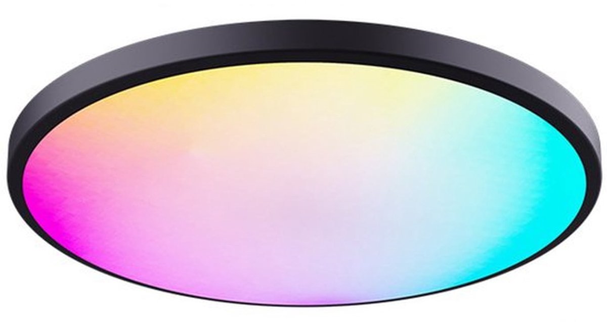 Plafondlamp RGBCW volledige kleur dimmen en kleur aanpassen, slimme afstandsbediening, slaapkamer ronde LED-plafondlamp - gekleurde lamp met zwart frame