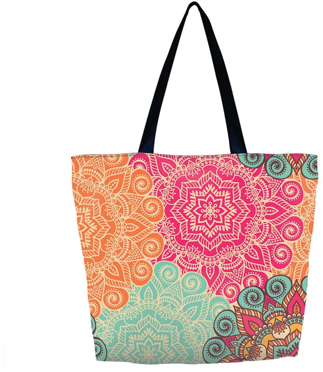 SnelShoppen - Boodschappentas met Ritssluiting - Stoffen Tote Tas - Bedrukte Boodschappentas - Herbruikbare Tas voor Winkel, Strand, en Vrije Tijd - R