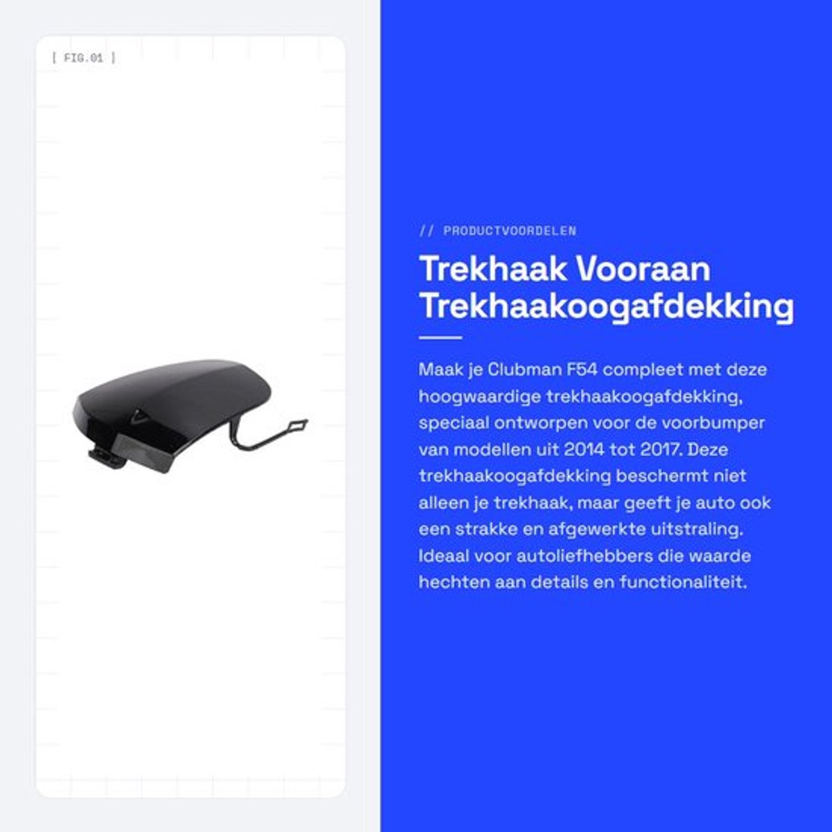Trekhaakoogafdekking Voorbumper - Geschikt voor Clubman F54 2014-2017 - OE-nummer 51117376447 - Zwarte Afdekking - Inclusief 1 Stuk - Eenvoudige Installatie - Trekhaakafdekking
