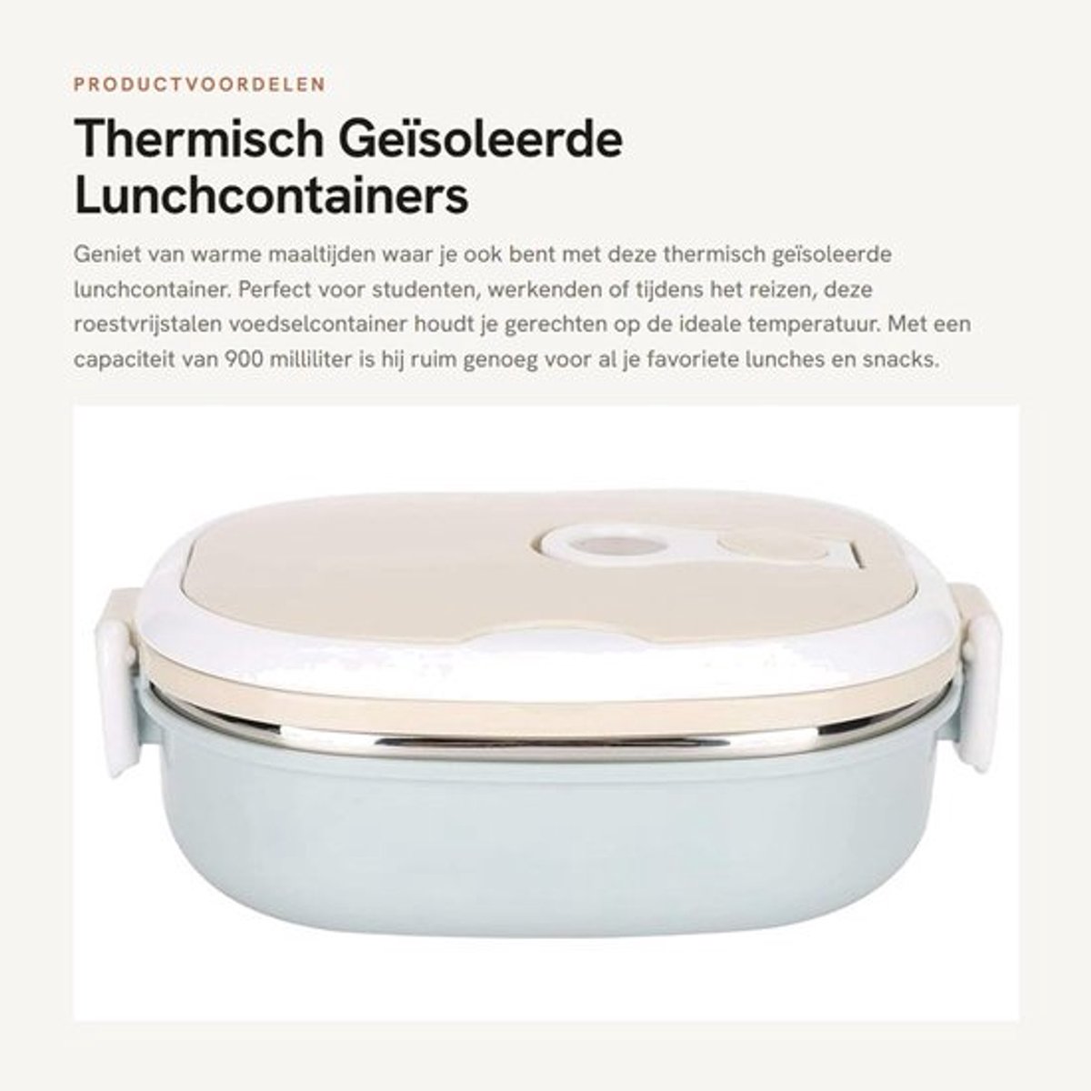 Lunchcontainer Thermisch Geïsoleerd - Roestvrij Staal - Draagbaar - Opvouwbaar Handvat - Luchtdicht - Makkelijk te Reinigen - Broodtrommel