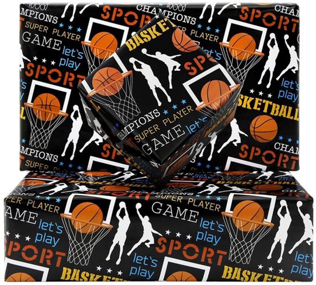 Inpakpapier Basketbalontwerp - 4 Vellen 50 x 70 cm - Sportthema Geschenkpapier - Verpakking voor Verjaardag - Cadeau voor Jongens - Sterke Visuele Impact