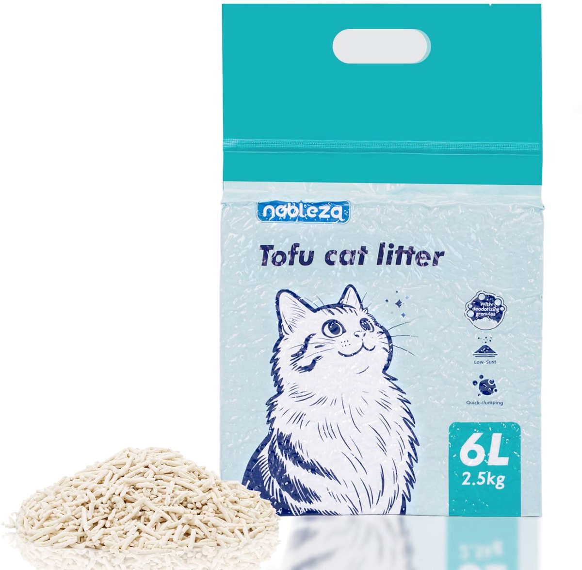 SnelShoppen - Nobleza Tofu Kattenbakvulling 2.5kg - Natuurlijke Klontvormende Kattenbakkorrels, Stofvrij, Geurcontrole, Hoge Absorptie, Doorspoelbaar
