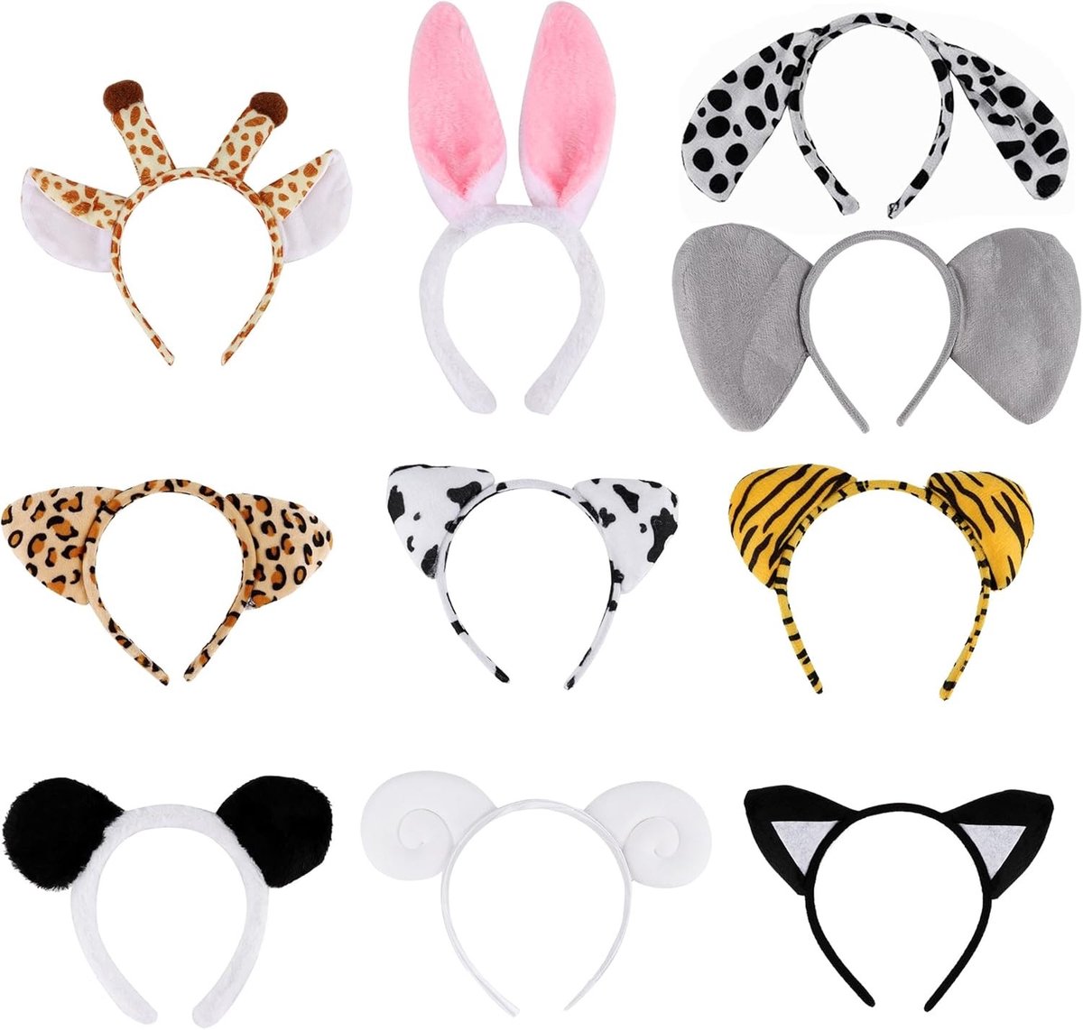 10 stuks dierenhaarbanden met oren voor kinderen en volwassenen, perfect voor carnaval, verjaardagen en themafeesten