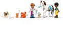 Animaux LEGO Friends : cheval, chiens, chats, lapin et deux figurines.