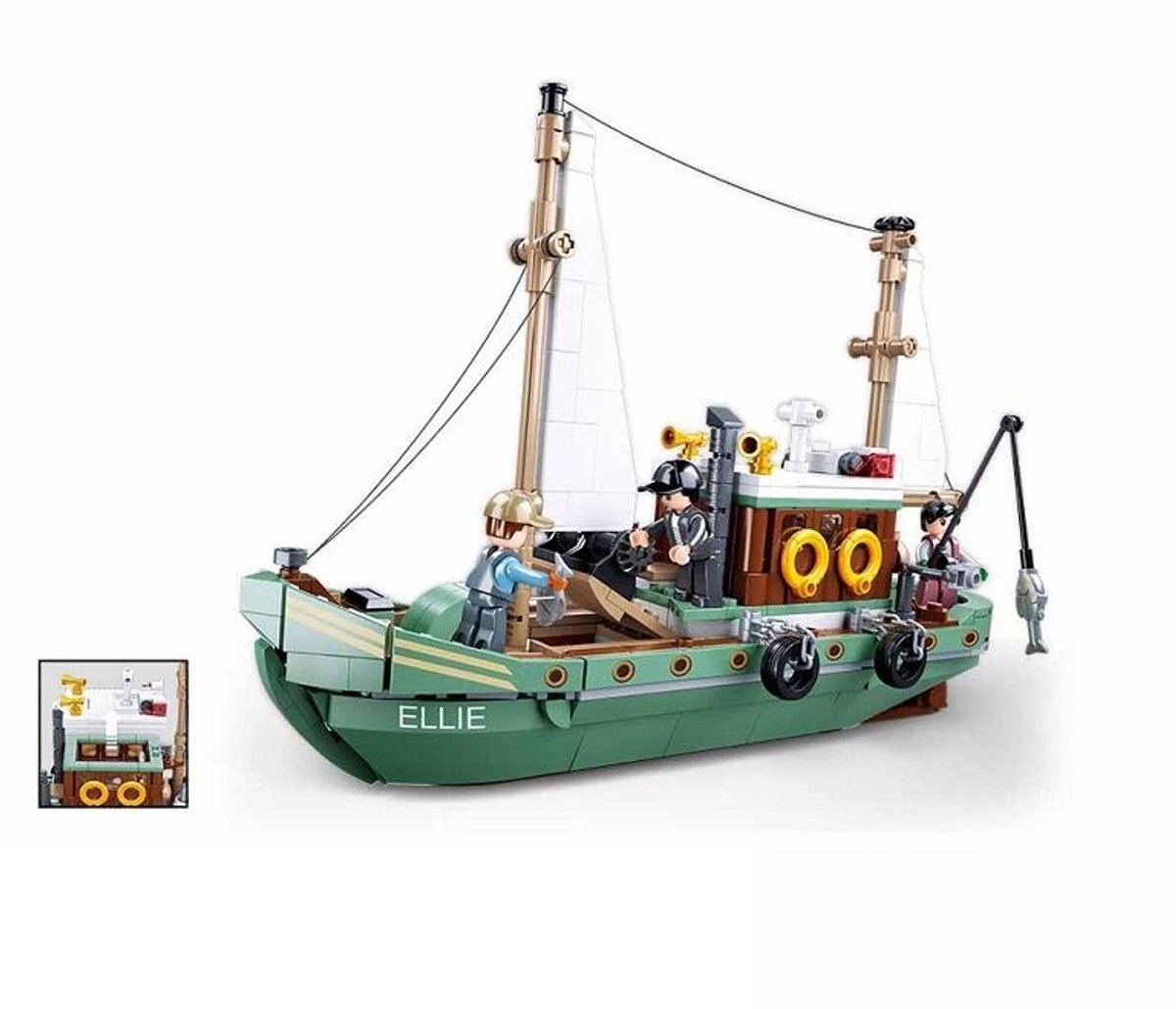 Sluban ModelBricks Vissersboot Ellie bouwspeelgoed kinderen vanaf 8 jaar – Constructiespeelgoed modelbouw vissersboot – bouwdoos met 610 bouwstenen en 3 minifiguren – M38-B1119