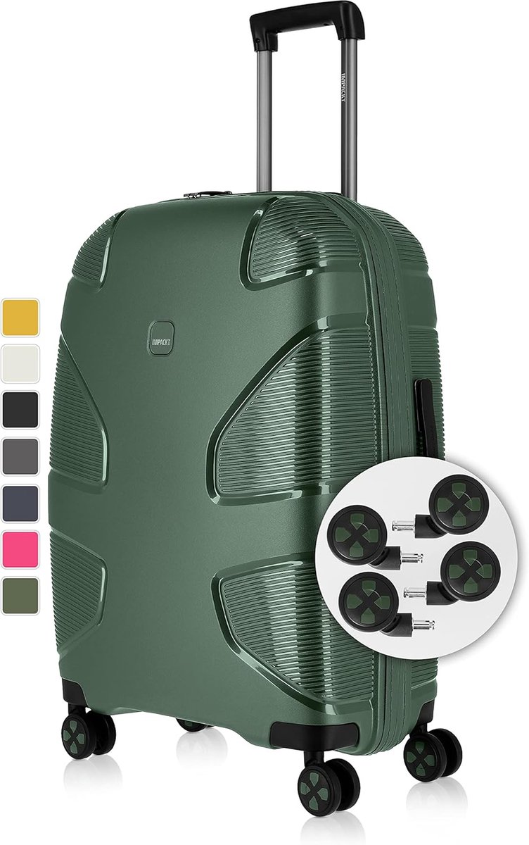 SnelShoppen - Duurzame IMPACKT IP1 Koffer 76 cm met 4 verwisselbare klikwielen, Gerecycled Materiaal, Casual Reisbagage, Diepzeegroen, Perfect voor Va