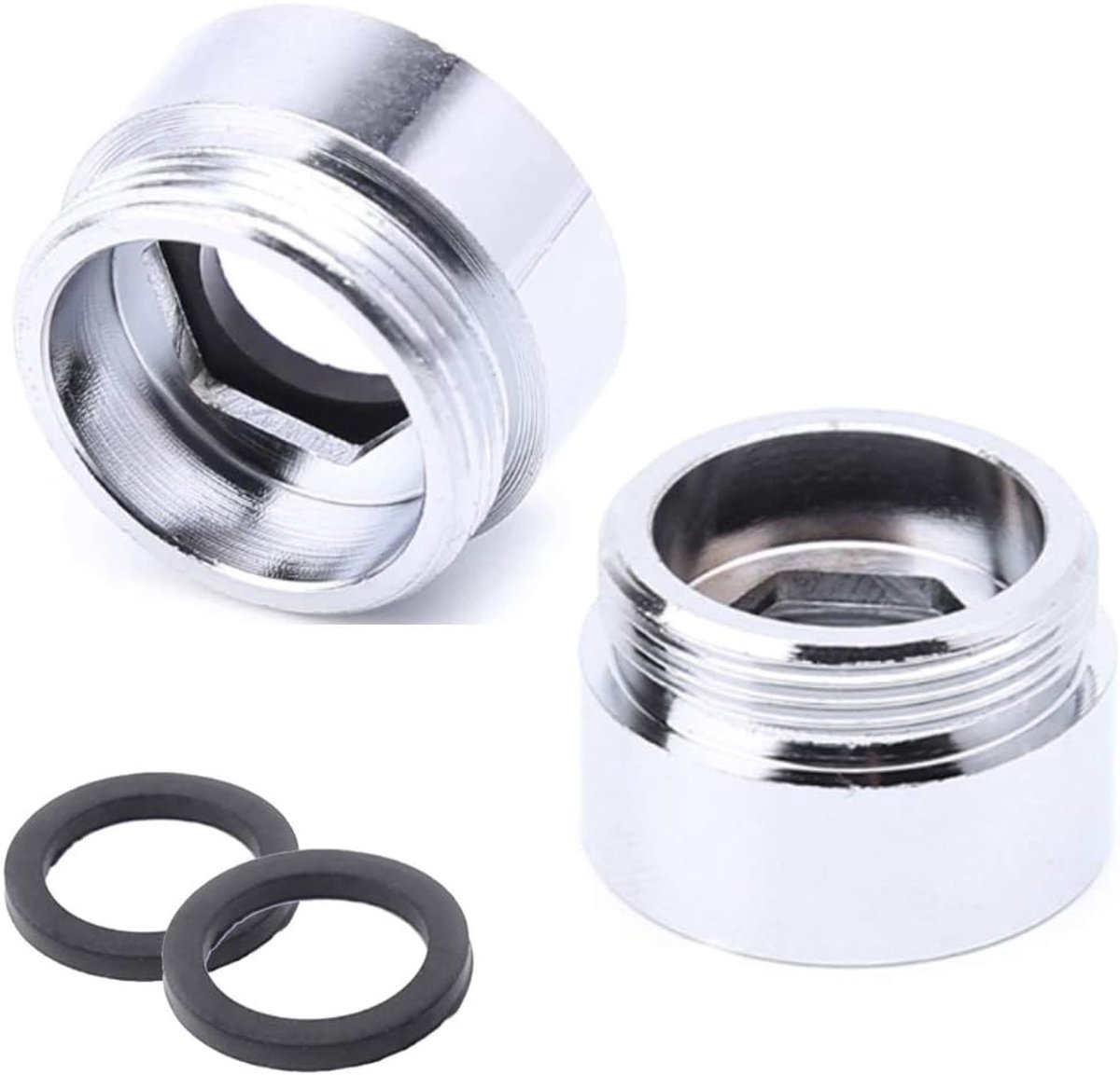 Keukenkraan Aerator Connector Chroom, Waterbesparing en Energie-efficiëntie, 2-delige Set met Gasket (16/18/19/20/24mm naar 22mm) voor Optimale Prestaties