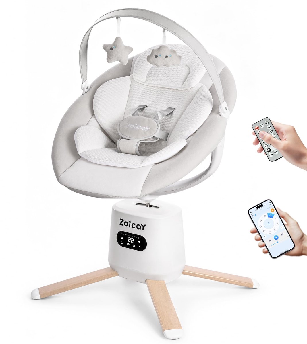 SnelShoppen - Elektrische Babywipstoel met 9 Schommelsnelheden, Comfortabele Zitting, Verstelbaar en Veilig, Geschikt voor Baby's en Peuters, Ideaal v