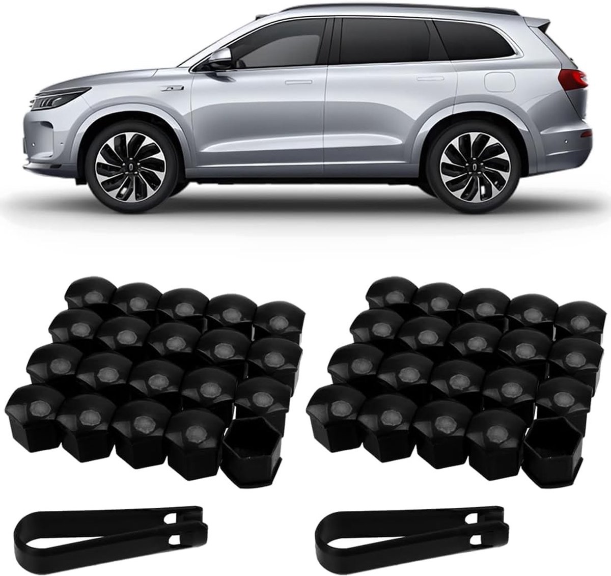 Universele Set van 20 Wielmoerkappen 21 mm - Plastic Anti-Diefstal Beveiliging met Gereedschap voor Auto's