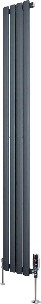 SnelShoppen - Oval Radiator & Thermostat Faucet, 1 Kolom, 1800 x 240mm Moderne Design Dubbel Paneel Centrale Verwarming Mat Zwart Koolstofstaal Voor K