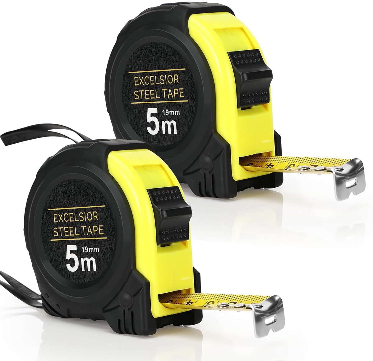 SnelShoppen - Pack van 2 Rolmeter 5 m Professionele Meetlat voor Imperial en Metric Afmetingen, Robuuste Rolmeter met Riemclip, Automatische Terugtrek