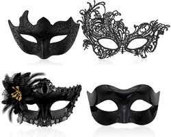 RoadLoo Venetiaans maskerademasker, 4 stuks maskerademaskers, feestmasker, carnavalsmasker, Venetiaans masker voor - ShopVlot