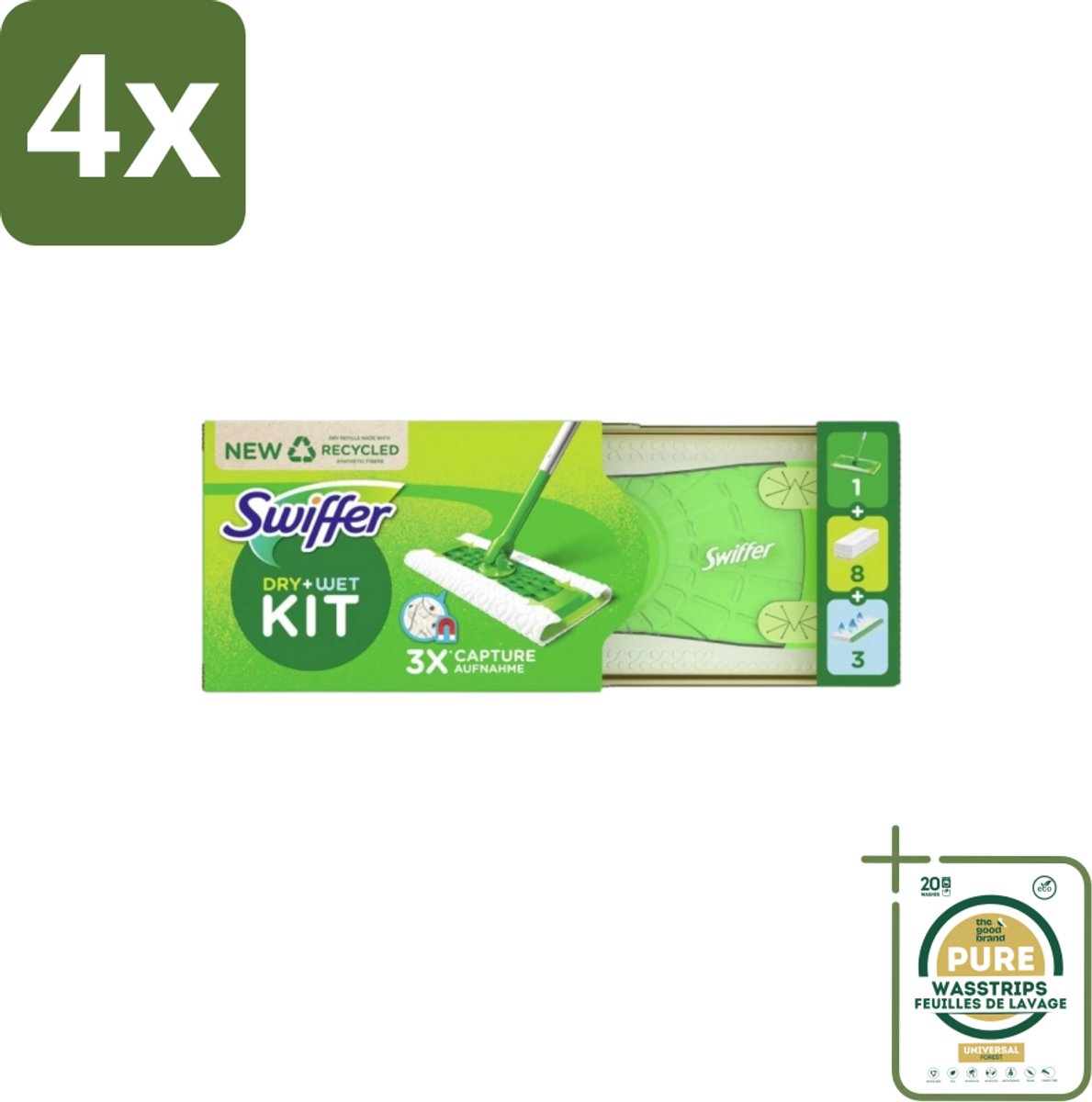 Swiffer – Vloerreiniger – Starterkit – 1 dweil + 8 droge & 3 vochtige doekjes - Voordeelverpakking - 4 stuks - Stofzuiger - Droge doek