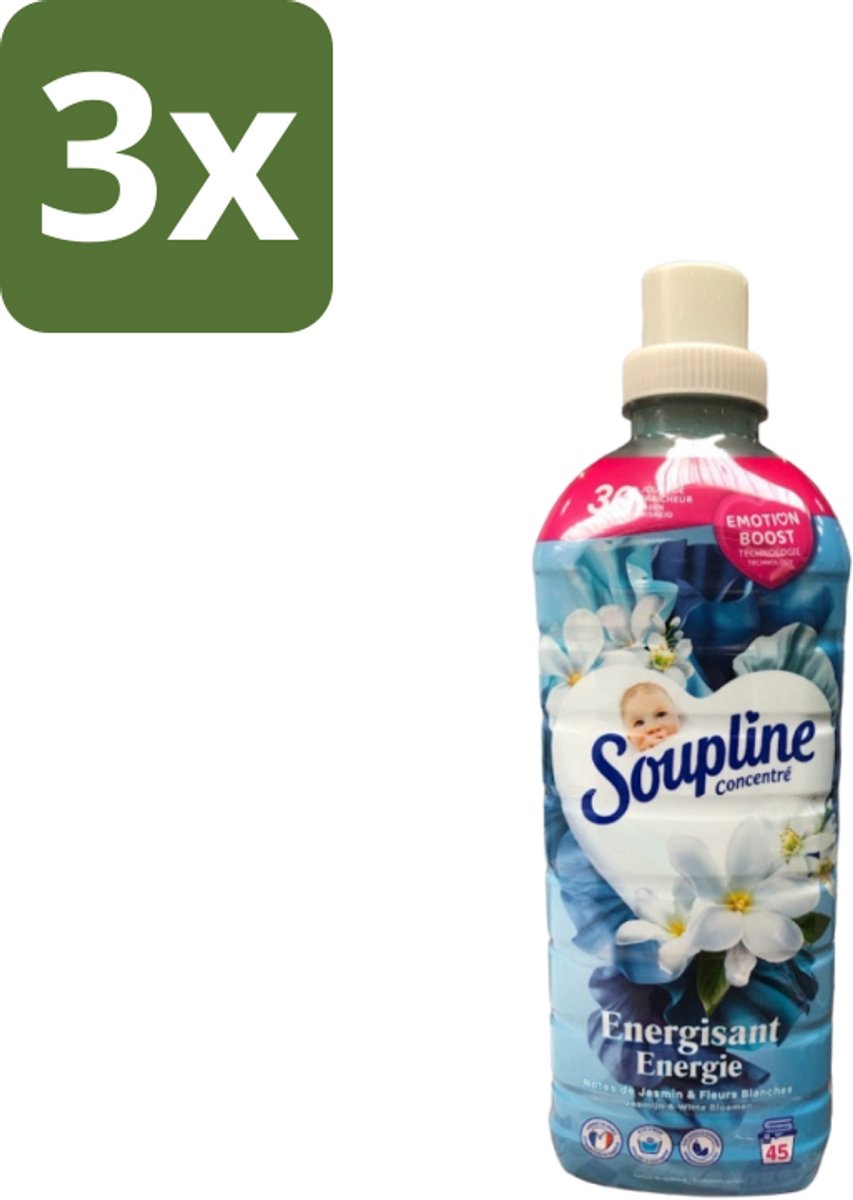 3 x Soupline – Wasverzachter – Energie Jasmijn & Witte Bloemen – 950 ml - Wasverzachter - Jasmijn - Witte Bloemen - Fris - Energie