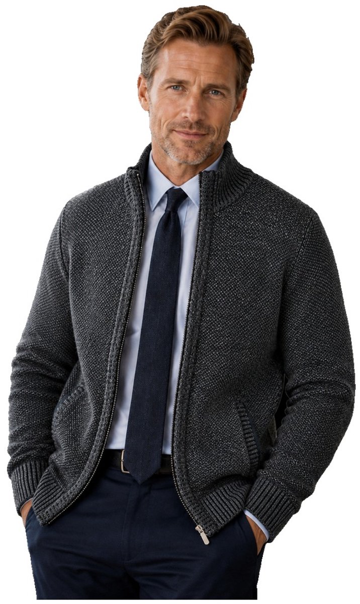 Currero Vest Heren Met Rits Sweater Cardigan Gebreid Sweaters Hoodie Warme Trui Lange Mouw Grijs