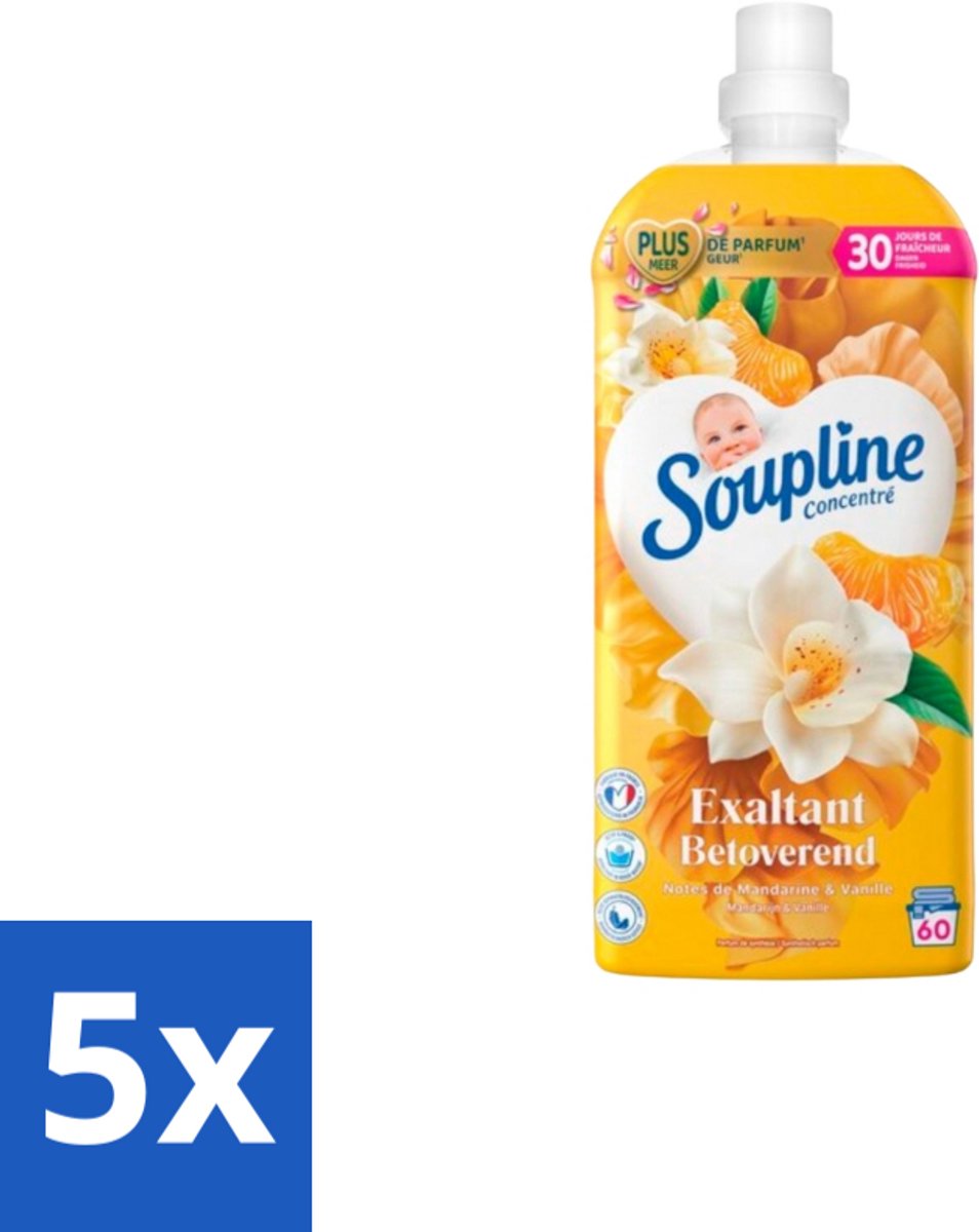 Soupline – Wasverzachter – Betoverend Mandarijn & Vanille – 1,28 L - Bulkverpakking - 5 stuks