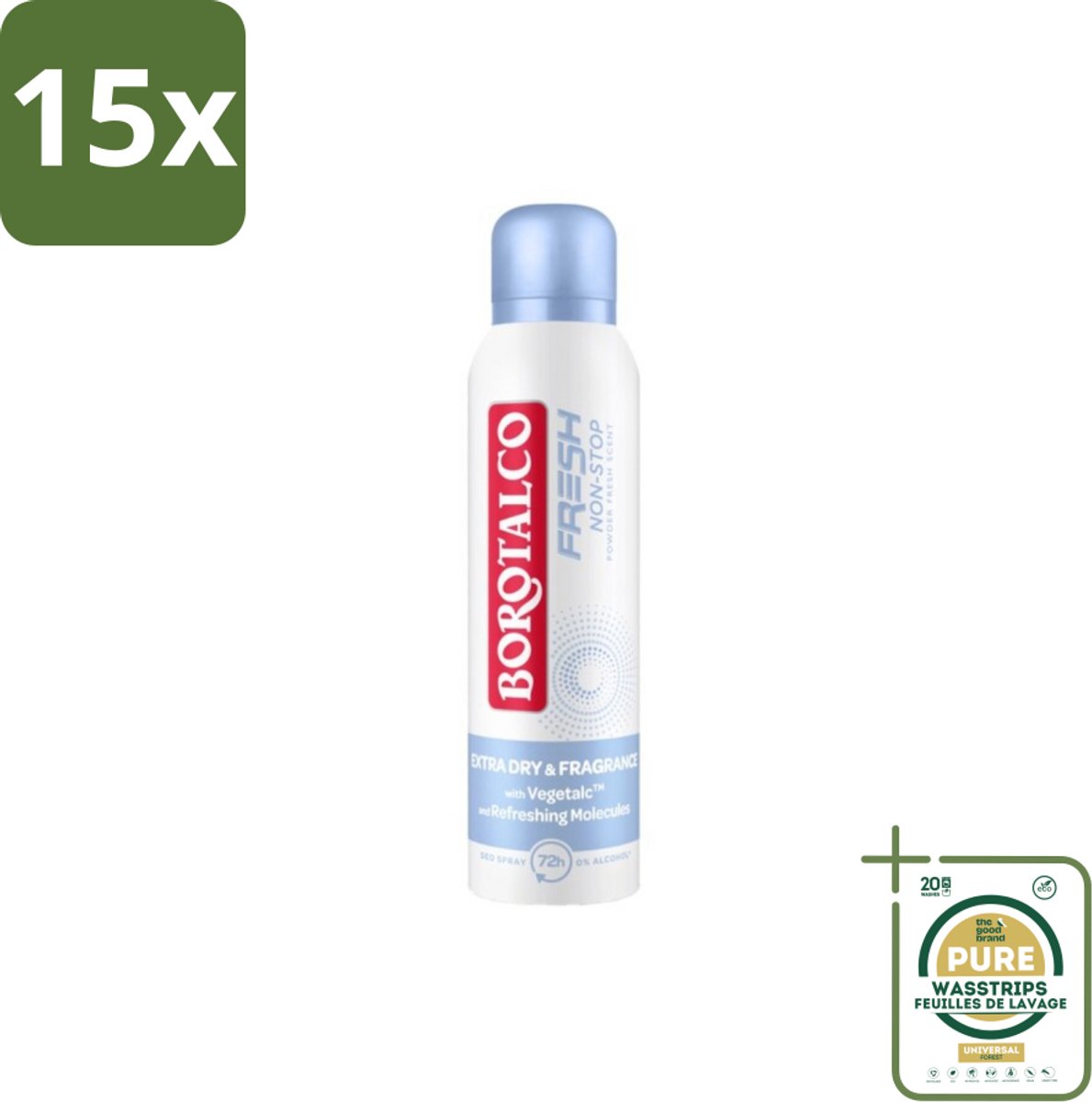 15 x Borotalco – Deodorant Spray – Fresh Non-Stop – 150 ml - Grootverpakking - Frisheid - Zweetbestendig - Menthol - Koel Gevoel - Deodorant Spray