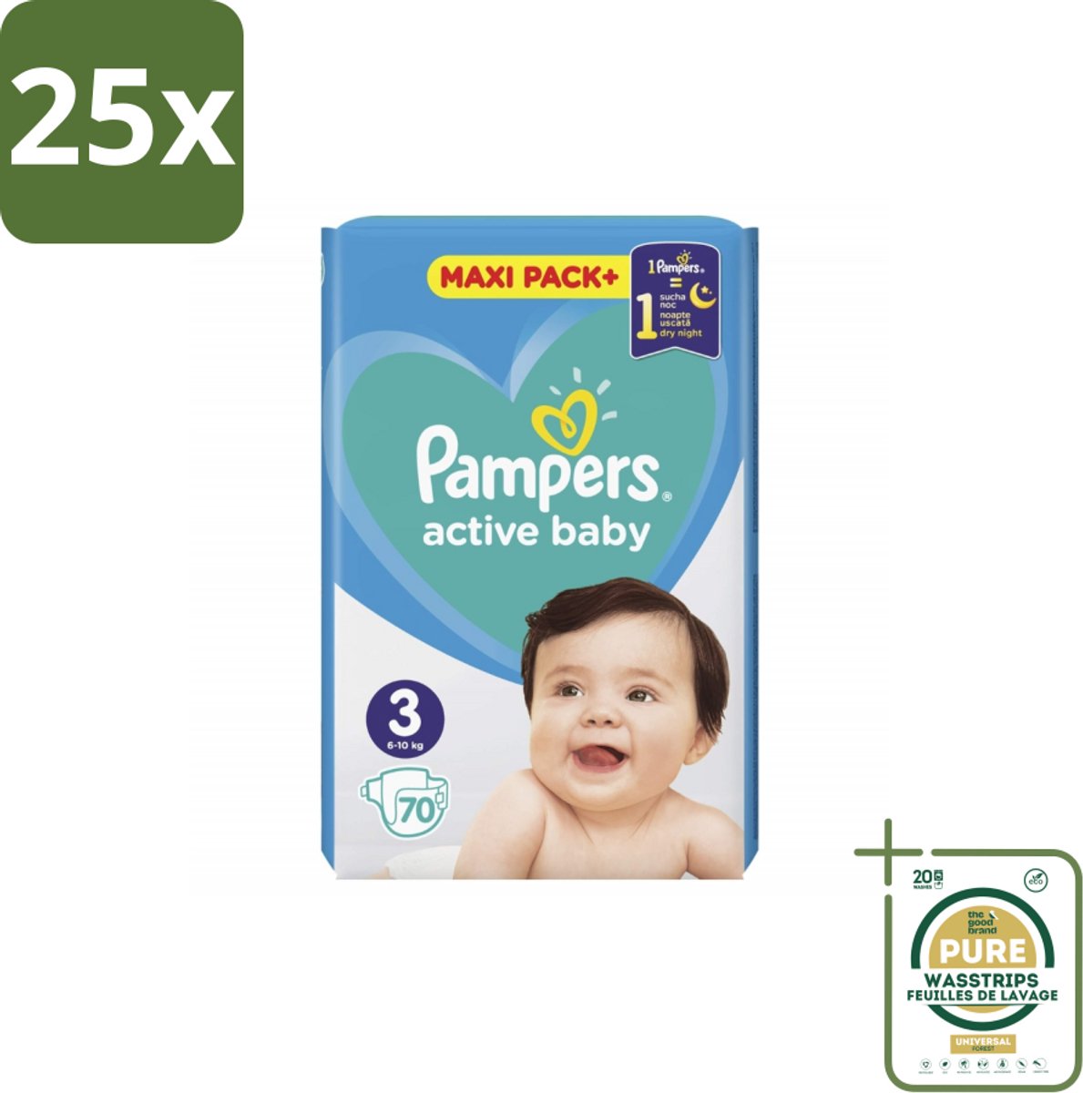 25 x Pampers – Luiers – Active Baby Maat 3 – 70 Luiers - Grootverpakking - Baby-luiers - Droge Billetjes - Huidbescherming - Luchtdoorlatende Luiers - Absorberende Luiers