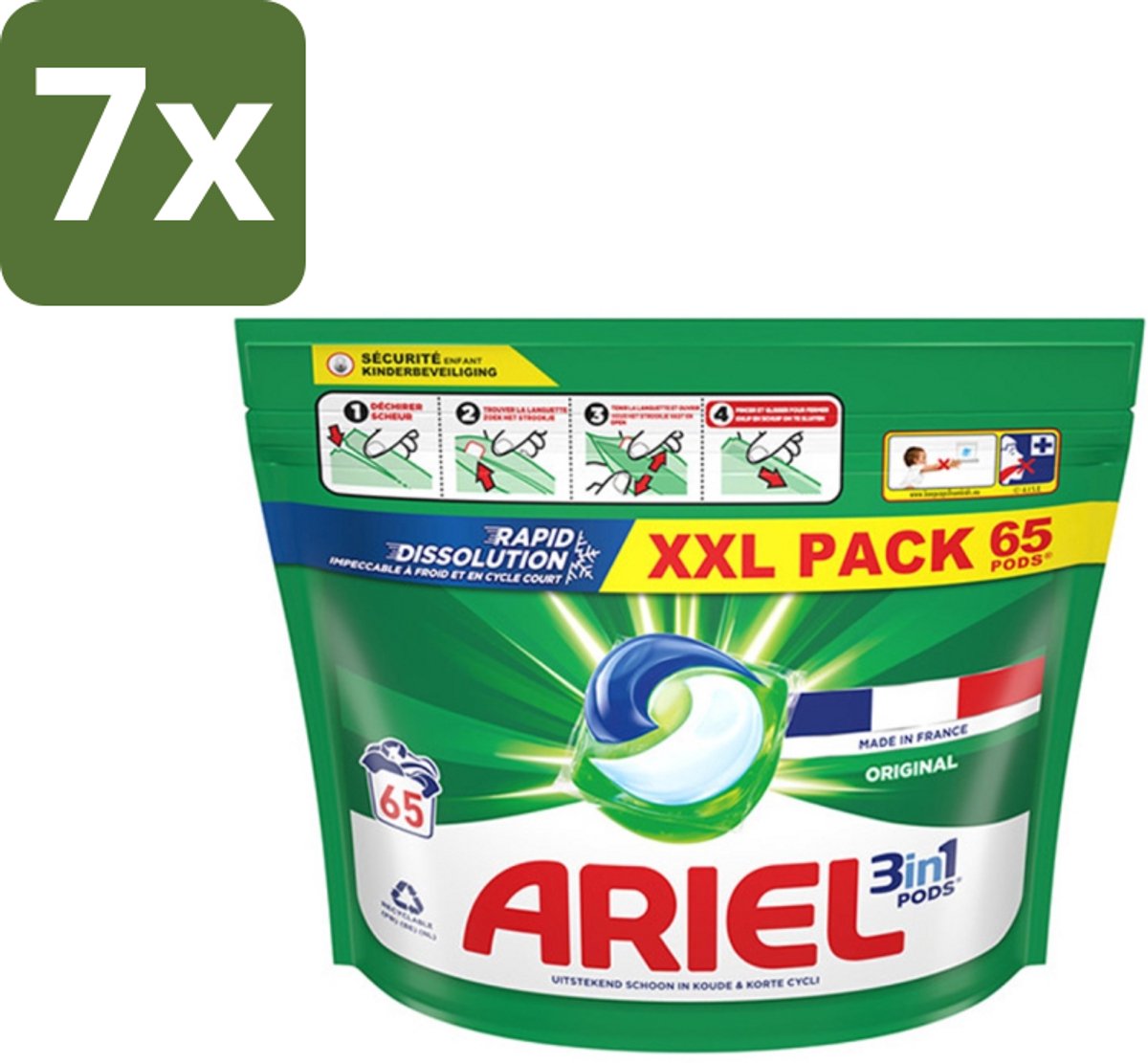 Ariel – Pods All-in-1 – Original – 65 wasbeurten - Bulkverpakking - 7 stuks