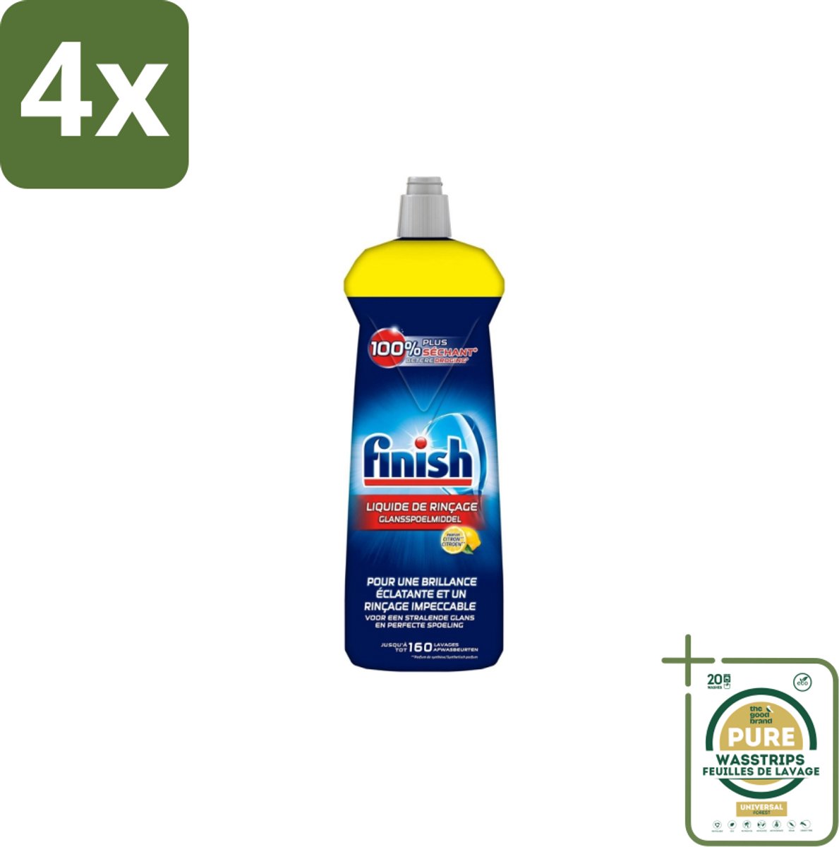 Finish – Glansspoelmiddel – Citroen – 800 ml - Voordeelverpakking - 4 stuks - Citroen - Glanzende vaat