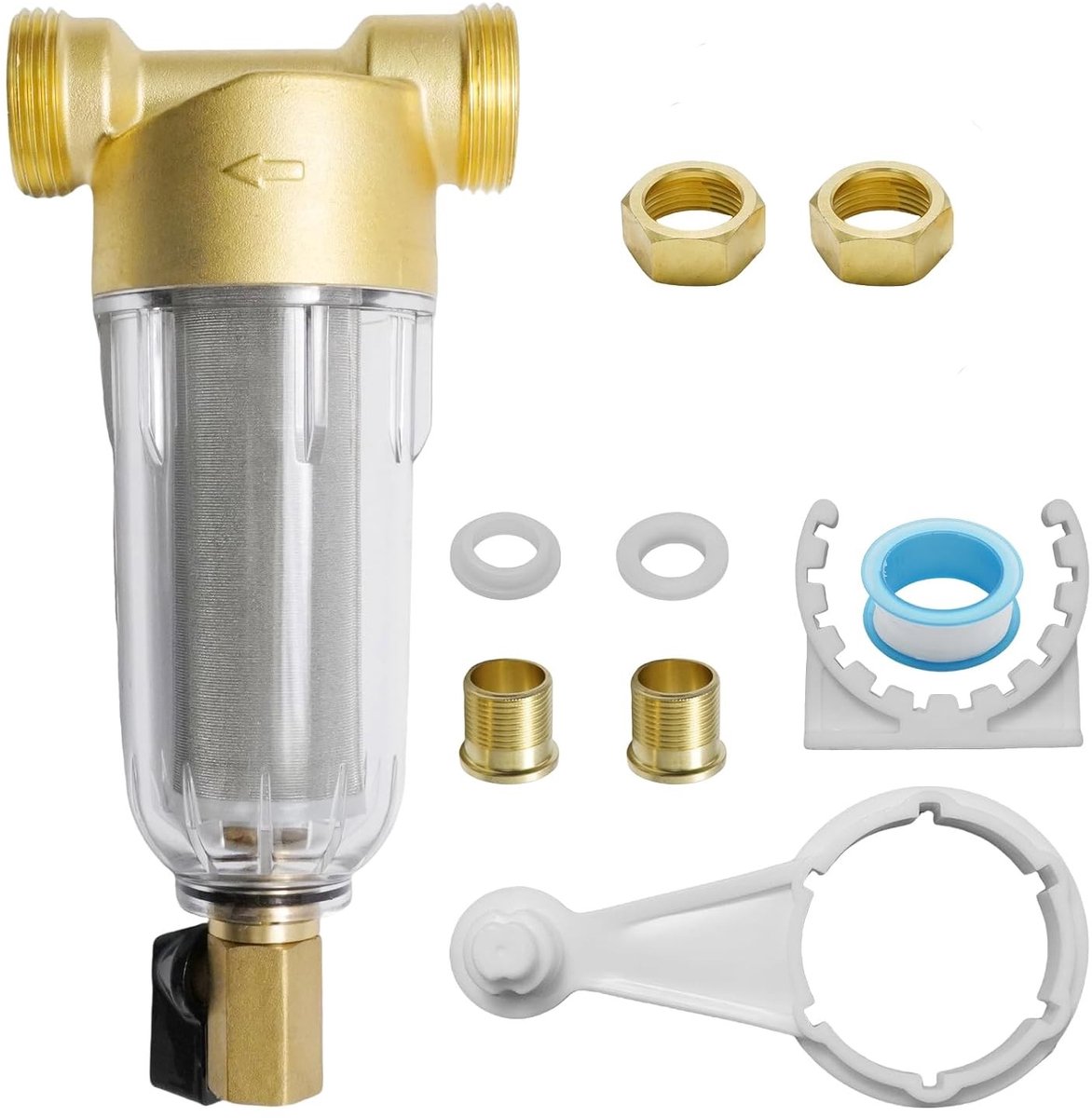 Herbruikbaar Waterfilter Pre-Filter, 40 Micron RVS Filternet met Adapter voor Wasmachine en Huishoudelijk Water, Duurzaam en Efficiënt Systeem