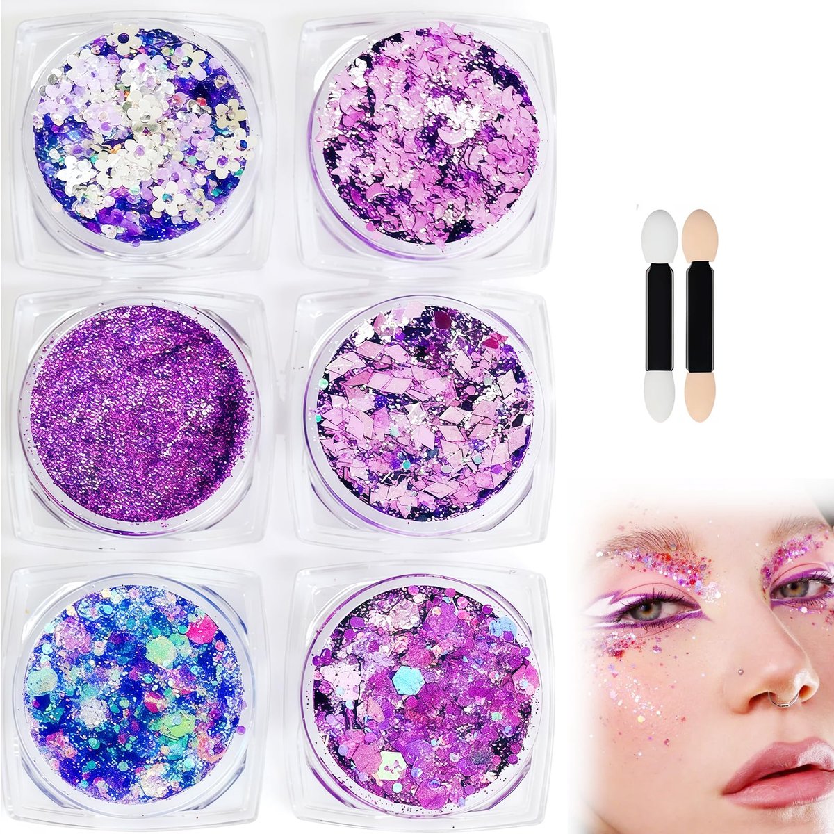Bodyglitter, 6 kleuren, pailletten, gezicht, festival, make-up, glitter, make-upset voor cosmetica, gezicht, lippen - ShopVlot