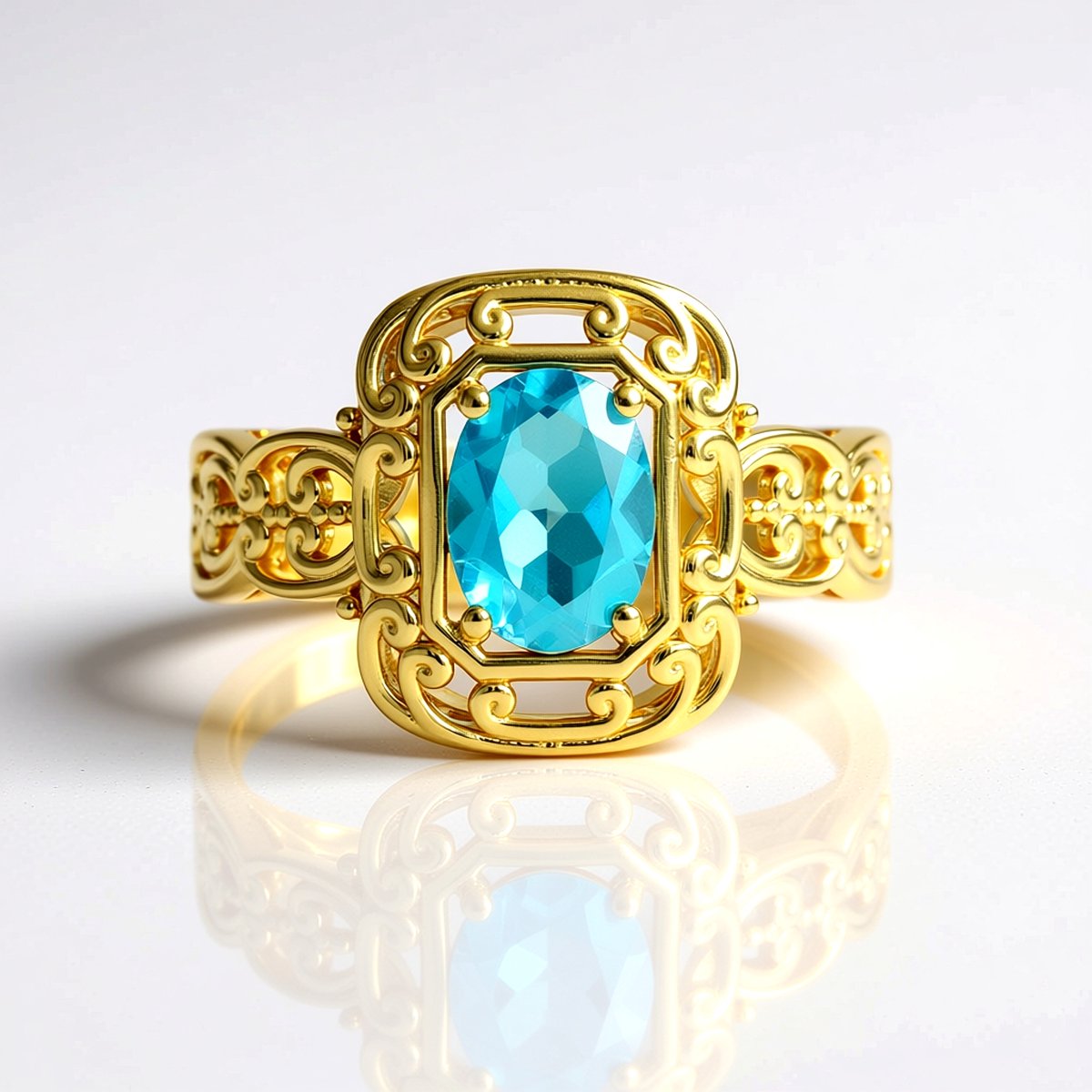 Cavill - Verstelbare Zilveren Ring - 925 Sterling Zilver Verguld - 1,359 ct Paraiba Blauwe Topaas Ovaal - Elegant Handgemaakt Sieraad