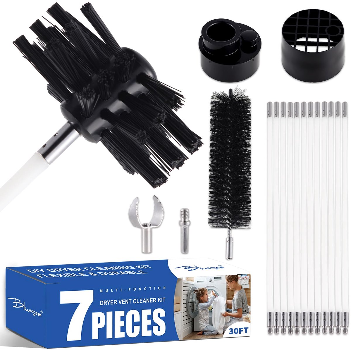 Bluesea 7 Pieces 30 Feet Dryer Vent Cleaner Kit, Reinforced Nylon Dryer Vent Cleaning Kit, Durable Dryer Vent Brush - ShopVlot