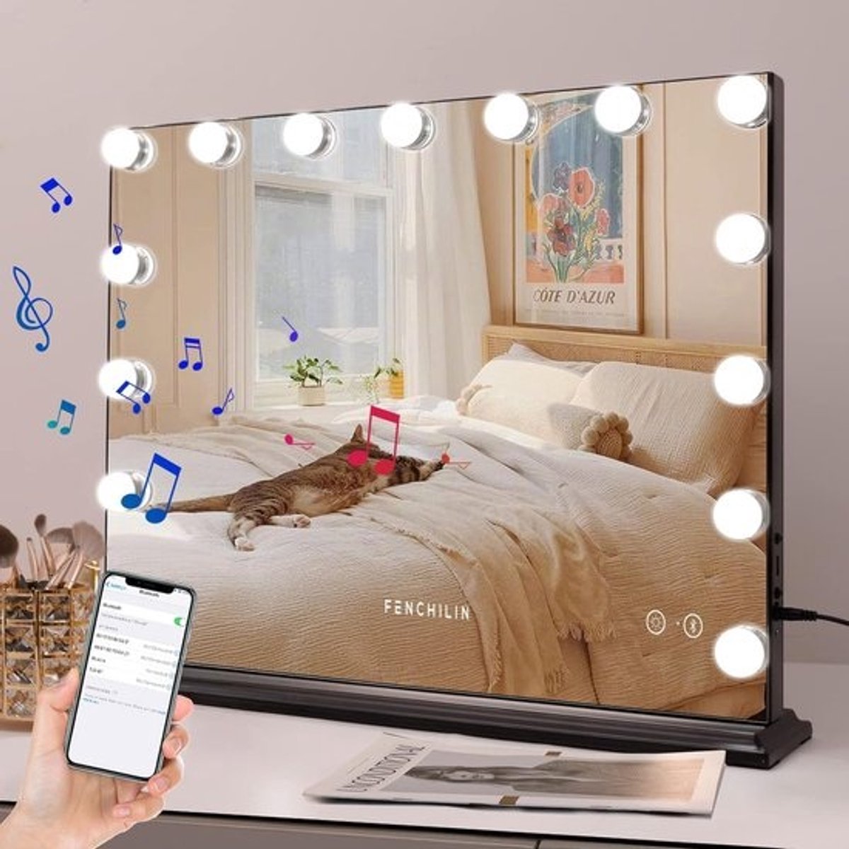 Bluetooth Make-upspiegel met Verlichting en Dimmer | Hollywood Spiegel 58x46cm
