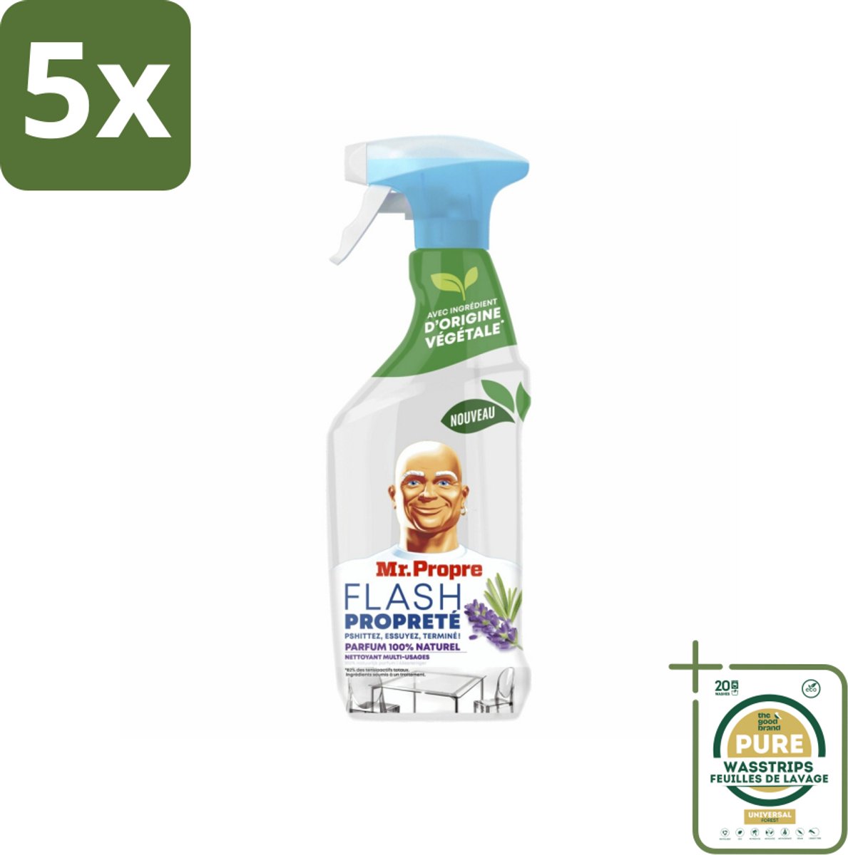5 x Mr. Proper - Allesreiniger Spray - Lavendel & Rozemarijn - 100% Natuurlijke Parfum - 800 ml - Grootverpakking - Allesreiniger Spray - Natuurlijke Reiniger - Reiniging Spray - Schoonmaken - Geurige Reiniger