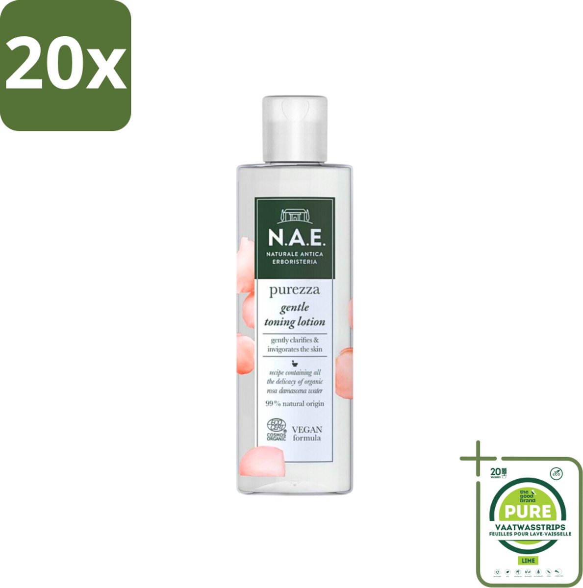 20 x N.A.E. - Toning Lotion - Zuiverend & Hydraterend - Biologisch & Vegan - 200ml - Grootverpakking - Biologische Toner - Rozenwater Toner - N.A.E. Toner - Vegan Toner - Huidverzorging